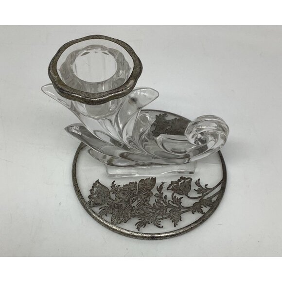 Silver City Vintage Glass Candle Holders With Poppy Flower Silver Overlay READ - Picture 3 of 9
